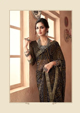 India Silk Black Chiffon Saree Features A Beautifully Attached Banarasi Border Combining The Softness And Flow Of Chiffon